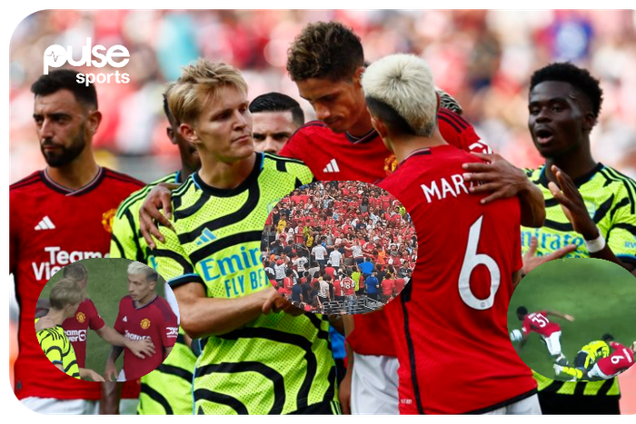 Arsenal and Manchester fans get into a fight