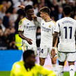 Arda Guler of Real Madrid (C) celebrates his goal with teammates Vinicius Junior (L) and Rodrygo Goes (R) during the La Liga AE match between Real Madrid and Deportivo Alaves || Image credit: Imago