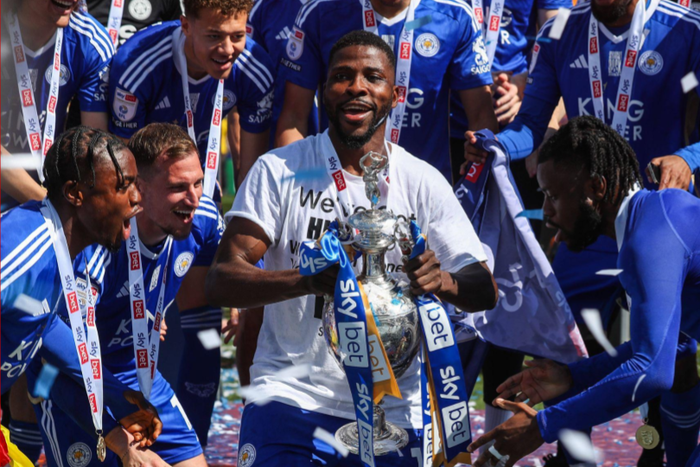 Kelechi Iheanacho of Leicester City celebrates winning the Championship || Image credit: Imago