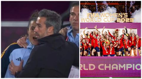 Controversy as Spain's coach seems to grab female coach's breast during FIFAWWC celebrations