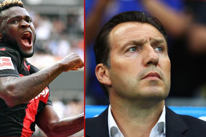 Bayer Leverkusen's Victor Boniface and Marc Wilmots || Image via SkySports/Pulse Sports