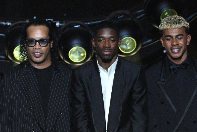 Ronaldinho annouced the Ballon d'Or winner between Lamine Yamal and Ousmane Dembele || Image credit: IMAGO