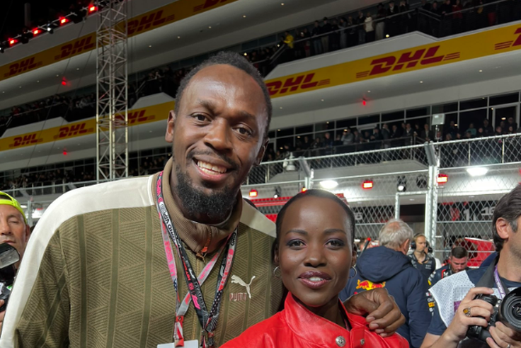 Jamaican sprint legend Usain Bolt all smiles during meet up with Lupita Nyong’o