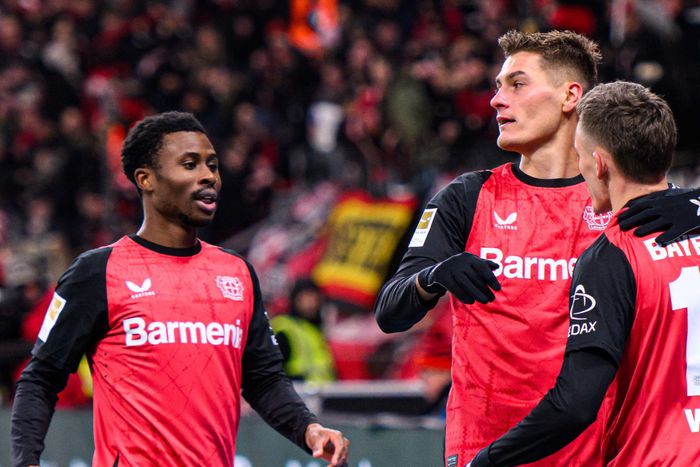 Nathan Tella (left) helped Bayer Leverkusen return to winning ways in the Bundesliga.