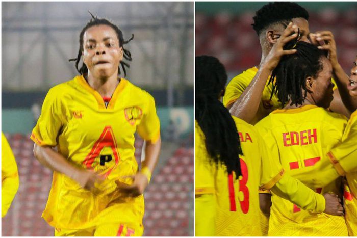 Loveth Edeh off the mark for Edo Queens. (Photo Credit: Justina Aniefok/X)