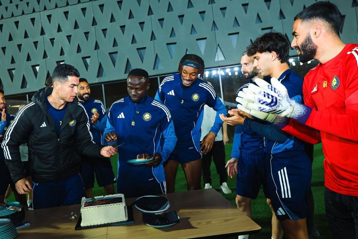 WATCH: Cristiano Ronaldo Serves Sadio Mane Cake as Al-Nassr Squad Celebrate AFCON Champion