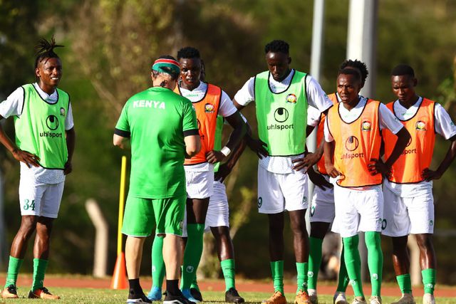 Head coach Engin Firat with Harambee Stars players training ahead of Iran friendly.
