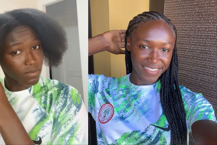 Super Falcons star Rinsola Babajide gets braids before a 4-goal contribution for Tenerife.