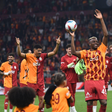 Victor Osimhen (45) of Galatasaray celebrates victory after the Turkish Super League match between Galatasaray and Antalyaspor at Rams Park Stadium on February 14, 2025 in Istanbul, Turkey. (Photo by SeskimPhoto )