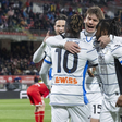 Atalanta players celebrating Ademola Lookman's goal against Fiorentina || Image credit: Imago