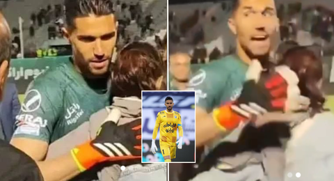 WATCH: Controversy as Iranian goalkeeper banned and fined ₦14.8 MILLION for ‘hugging female fan without hijab’ for just 3 seconds