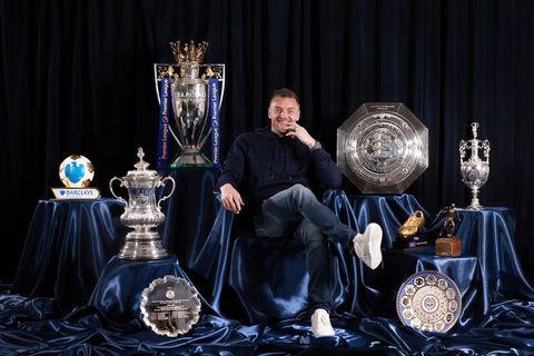 Jamie Vardy poses with titles won with the Foxes as he is set to depart Leicester City at the end of the season.