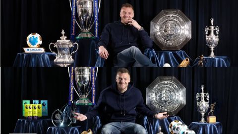 Jamie Vardy poses with titles won with the Foxes as he is set to depart Leicester City at the end of the season.