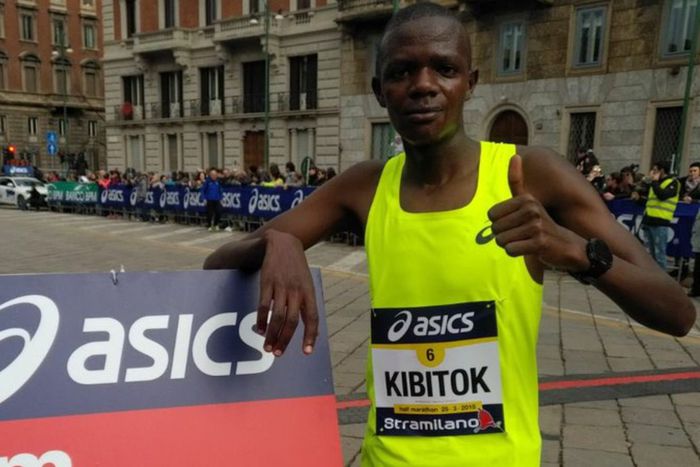 Felix Kibitok after winning the Stramilano Half Marathon in 60:10