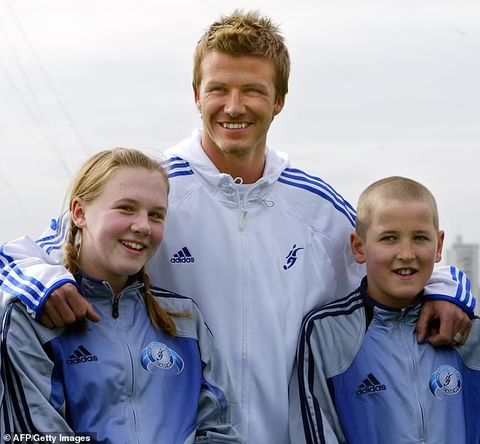 Kathie Goodland and Harry Kane as children in the David Beckham academy in Greenwich || Image credit: Imago