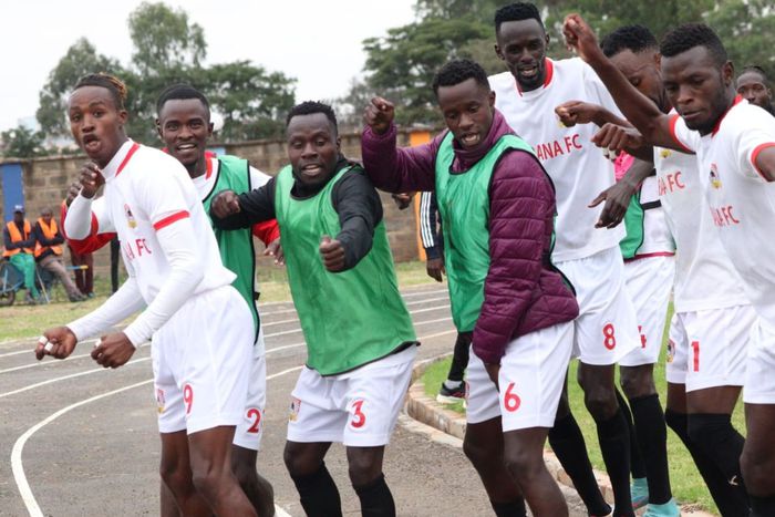 Shabana FC players celebrate after beating Darajani Gogo in an NSL match.