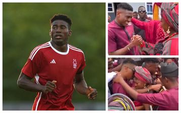 Super Eagles star Taiwo Awoniyi cries as he blesses his twin sister's traditional marriage