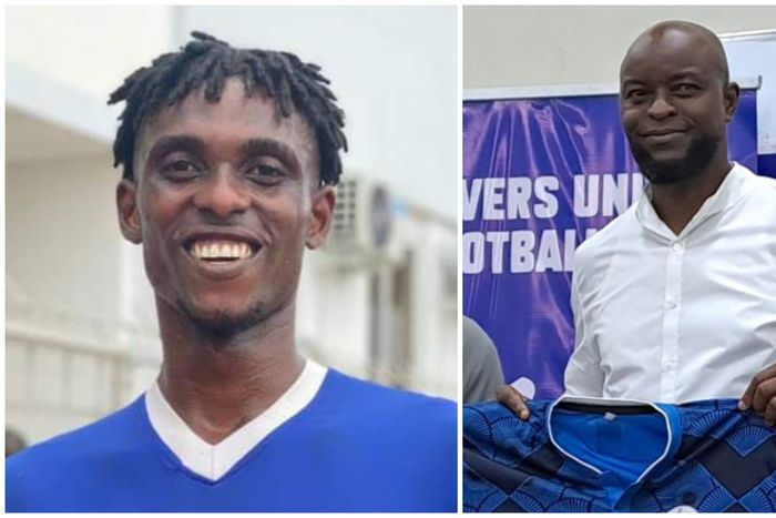 Alex Oyowah (left) has left Finidi George and Rivers United for Remo Stars.
