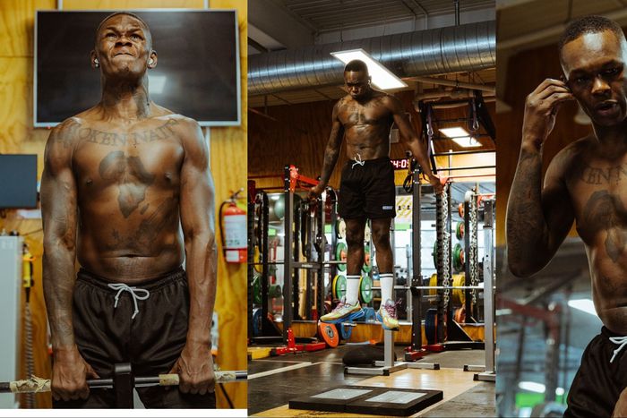 Nigerian Stylebender Israel Adesanya levitates ahead of facing South Africa's Dricus Du Plessis for the UFC Middleweight title.
