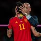 Luis Rubiales kisses Jennifer Hermoso on the lips during the World Cup trophy presentation | Photo Credit: Noe Llamas/SPP/Shutterstock via the Guardian