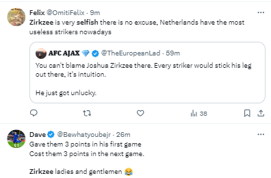 See what Manchester United fans are saying about Nigerian-born Joshua Zirkzee after Joao Pedro gives Brighton all 3 points in a Premier League encounter.