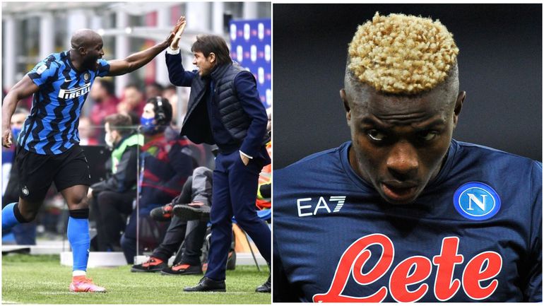 Lukaku and Conte at Inter Milan (left), Napoli icon Victor Osimhen (right).