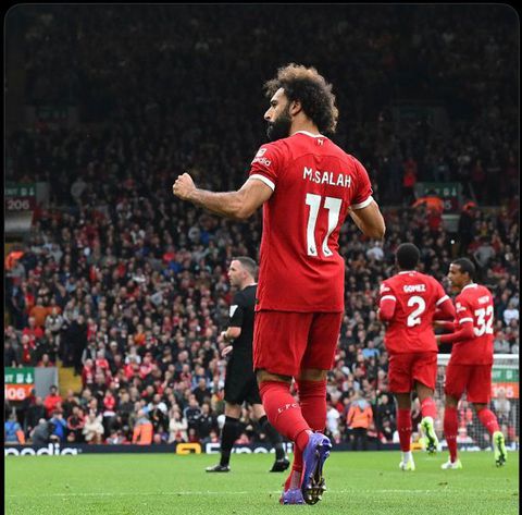 Mohamed Salah celebrates after scoring for Liverpool
