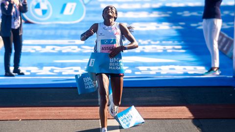 Tigist Assefa speaks after shattering the women’s marathon world record by more than 2 minutes in Berlin