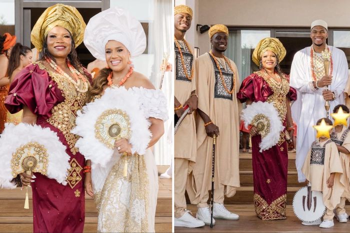 Photos of the Nigerian-themed wedding between Giannis Antetokounmpo and Mariah Riddlesprigger are trending.