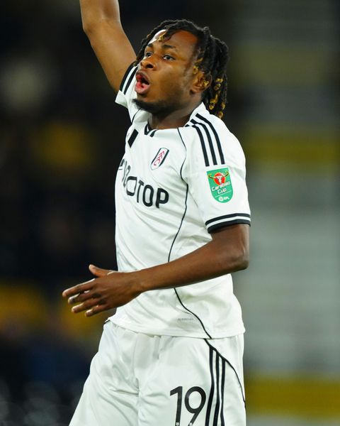 amuel Chukwueze in a Fulham kit at Craven Cottage. The Nigerian winger made his debut as a second-half substitute against Cambridge United.