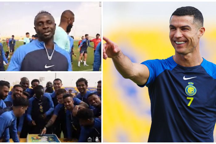 Cristiano Ronaldo and Al Nassr players celebrate Sadio Mane