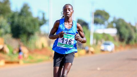 Justus Kiprotich and Valary Aiyabei react after becoming millionaire champions in Iten Marathon