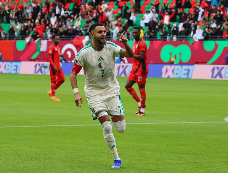 Riyad Mahrez celebrating his goal for Algeria against Sudan || Image credit: Imago