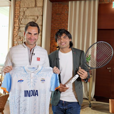 Legends connect: Olympic champion Neeraj Chopra meets tennis great Roger Federer as they exchange gifts