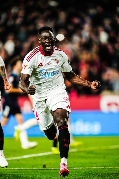 Akor Adams celebrates his winner for Sevilla.