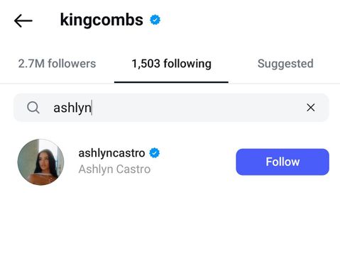 Ashlyn Castro is currently followed by P Diddy's son Christian