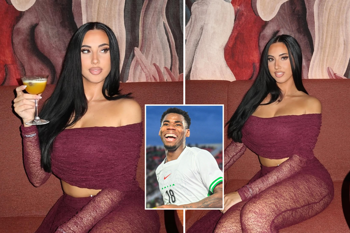Raphael Onyedika: Beautiful girlfriend of Super Eagles star stuns in sultry lace ensemble