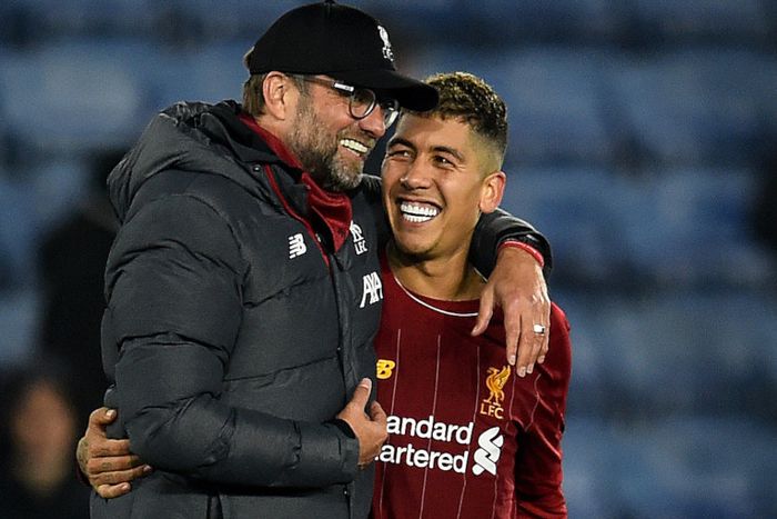 Liverpool's Firmino and Jurgen Klopp