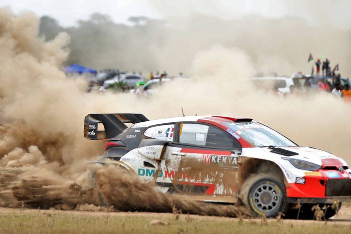 French rally driver Sebastien Ogier and co-driver Benjamin Veillas take part in WRC, Motorsport Rallye, WM Safari Rally at Soysambu in Naivasha, Nakuru County, Kenya, June 25, 2022.