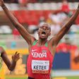Vincent Kibet Keter (R) celebrates after the men s 1,500m final at the 2021 World Athletics U20 Championships in Nairobi, Kenya.