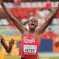 Vincent Kibet Keter (R) celebrates after the men s 1,500m final at the 2021 World Athletics U20 Championships in Nairobi, Kenya.