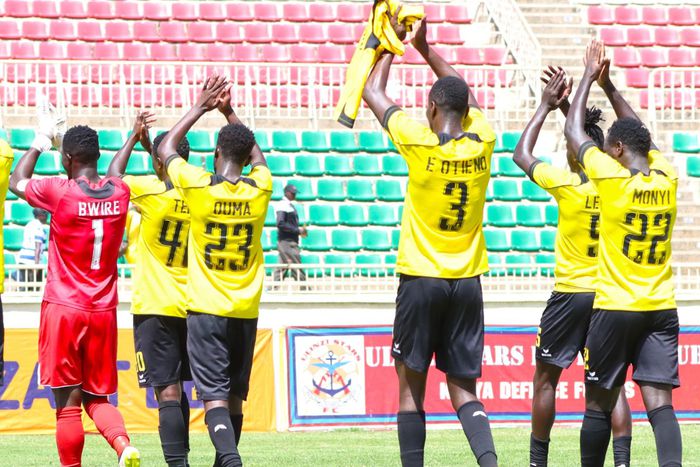 Tusker players applauds fans after FKF Premier League match.