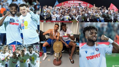 Super Eagles defender Chidozie Awaziem celebrates as Hajduk wins Croatian Cup