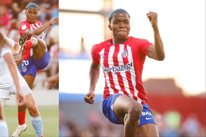 Watch Super Falcons of Nigeria star Rasheedat Ajibade score for Atletico Madrid against Levante Las Planas.