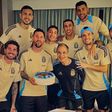 Ahead of Argentina's Copa America fixture against Chile, Lionel Messi shows off his 37th birthday cake.