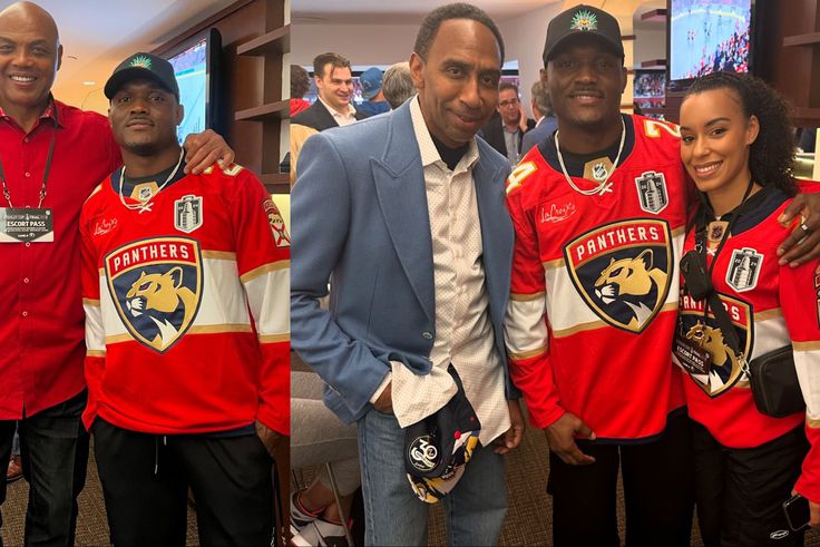 Nigerian Nightmare Kamaru Usman celebrates as the Florida Panthers beat the Edmonton Oilers to win the 2024 NHL Stanley Cup.