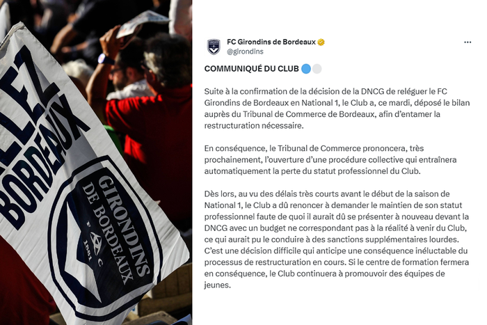 Bordeaux declare bankruptcy as former Ligue 1 giants lose professional status after 87 years