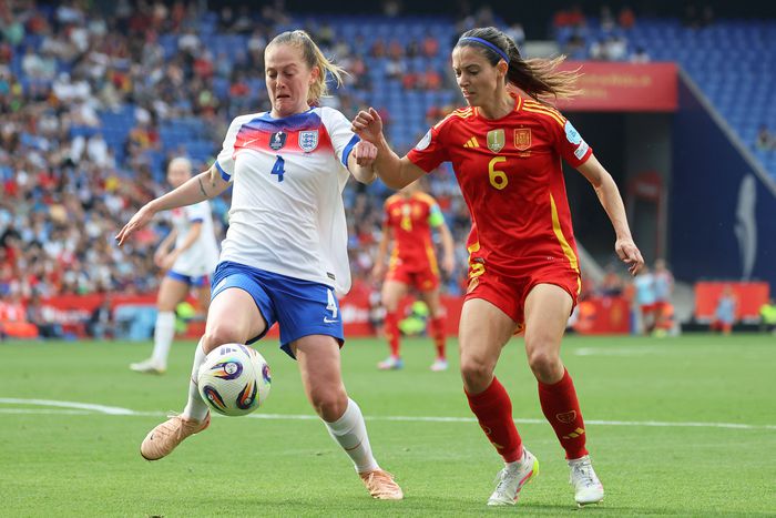 Aitana Bonmati and Keira Walsh play during the match between the women s national teams of Spain and England,