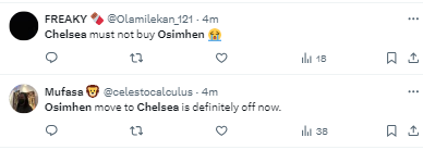 Chelsea fans say they don't want Super Eagles of Nigeria striker Victor Osimhen after Noni Madueke destroyed Wolves.