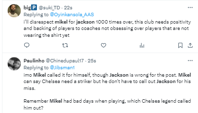 According to Chelsea fans, Mikel was not professional in addressing the issue and deserved 'shut up' by Nicolas Jackson.